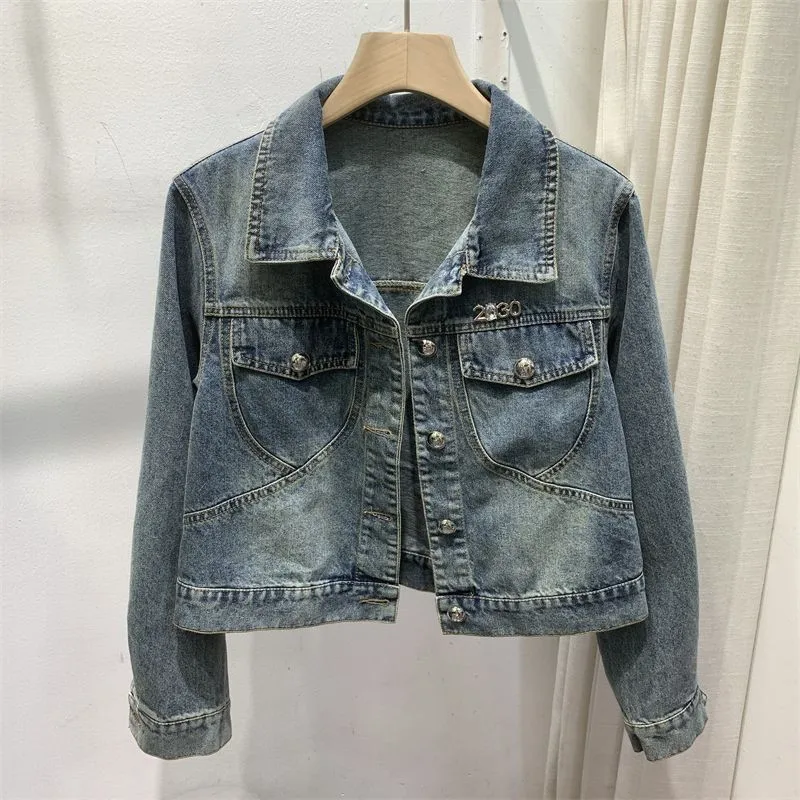 Винтажная уличная одежда необычная однобортная джинсовая куртка Женская
