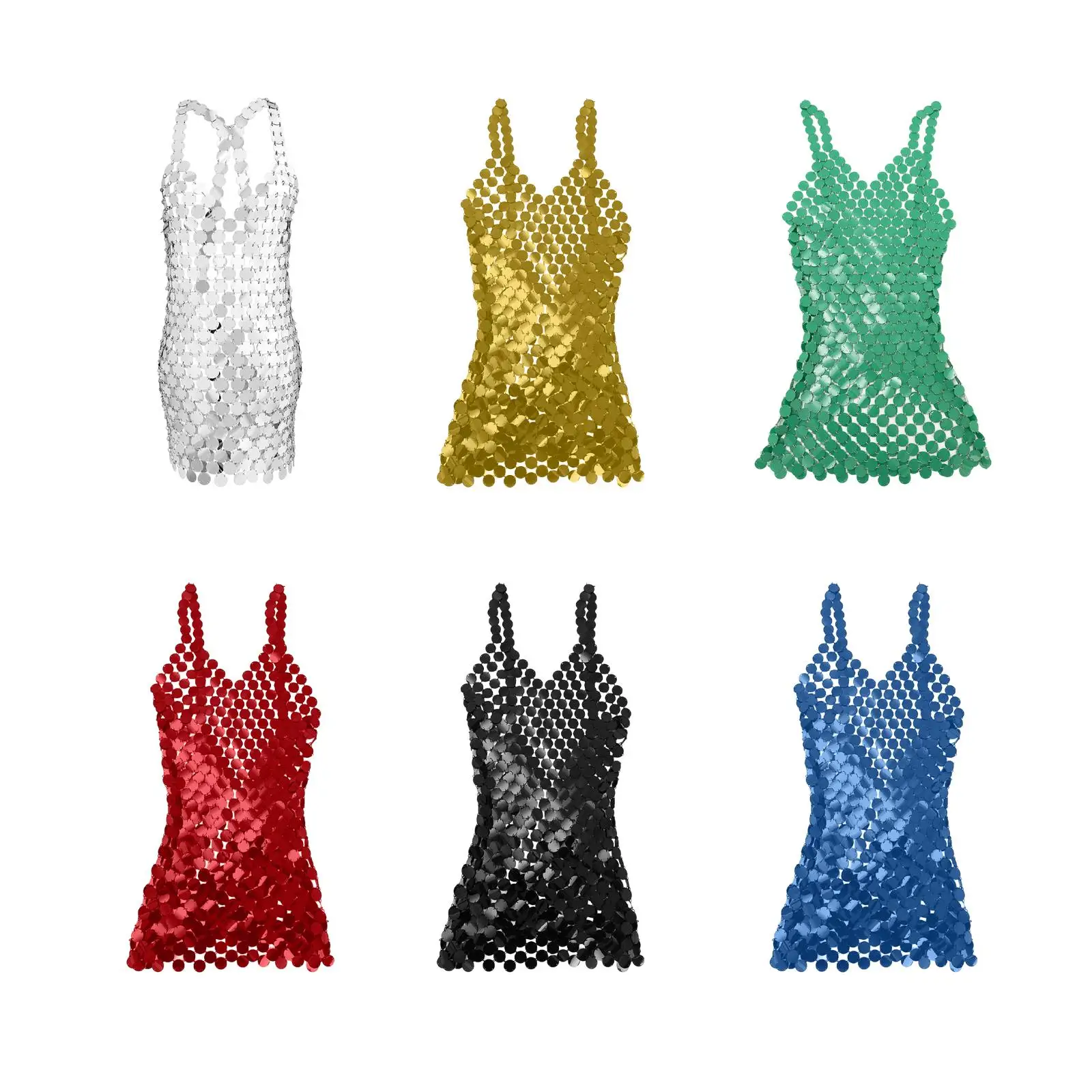 

Women Sequined Spaghetti Straps Dress Sequin Decorative V Neck for Party
