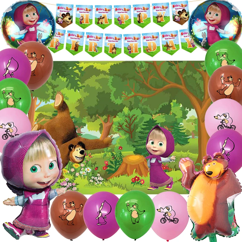 

Воздушный шар для девочек и медведя, украшение для дня рождения, баннер для вечеринки в честь будущей матери, торт, Топпер, фон для детских пр...