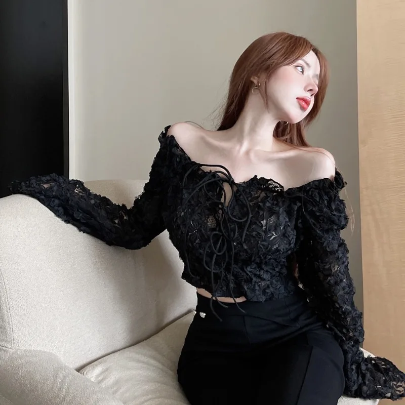 MiiiiX элегантная французская кружевная рубашка с открытыми плечами и цветочным