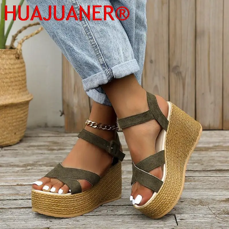 

Fashion Wedge Sandals for Women Summer 2022 Casual Non-slip Peep Toe Platform Shoes Rubber Sole Buckle Elegant Heels Women