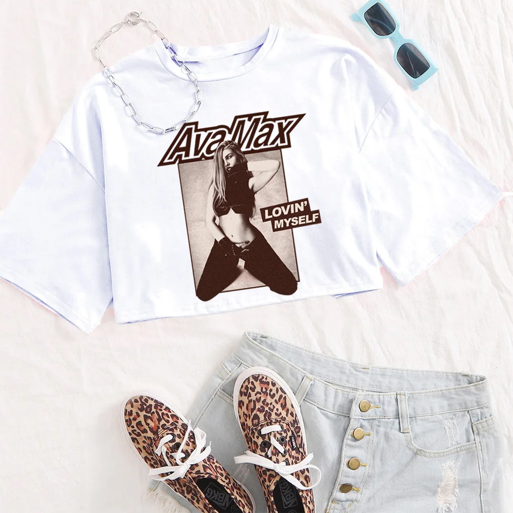Фото Ava Max Merch укороченный топ для девочек, сексуальная рубашка, летняя майка №3