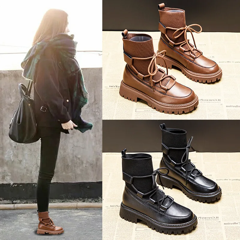 

Кожаные ботинки, женские короткие ботинки, Нескользящие дышащие женские ботинки, шнуровка, женские ботинки