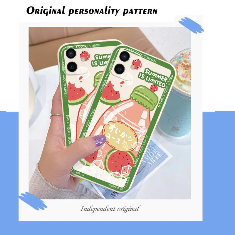 

NOHON Iced watermelon Case For IPHONE 13 12 11 PRO MAX MINI XS XR 8 PLUS SE 2020 7 6S Liquid Silicone Phone back cover