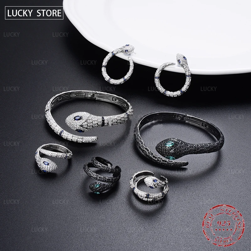 

High quality S925 Sterling Silver Snake 1:1 imitation women's Earrings Earbone clip ring necklace bracelet Jewelry Gift