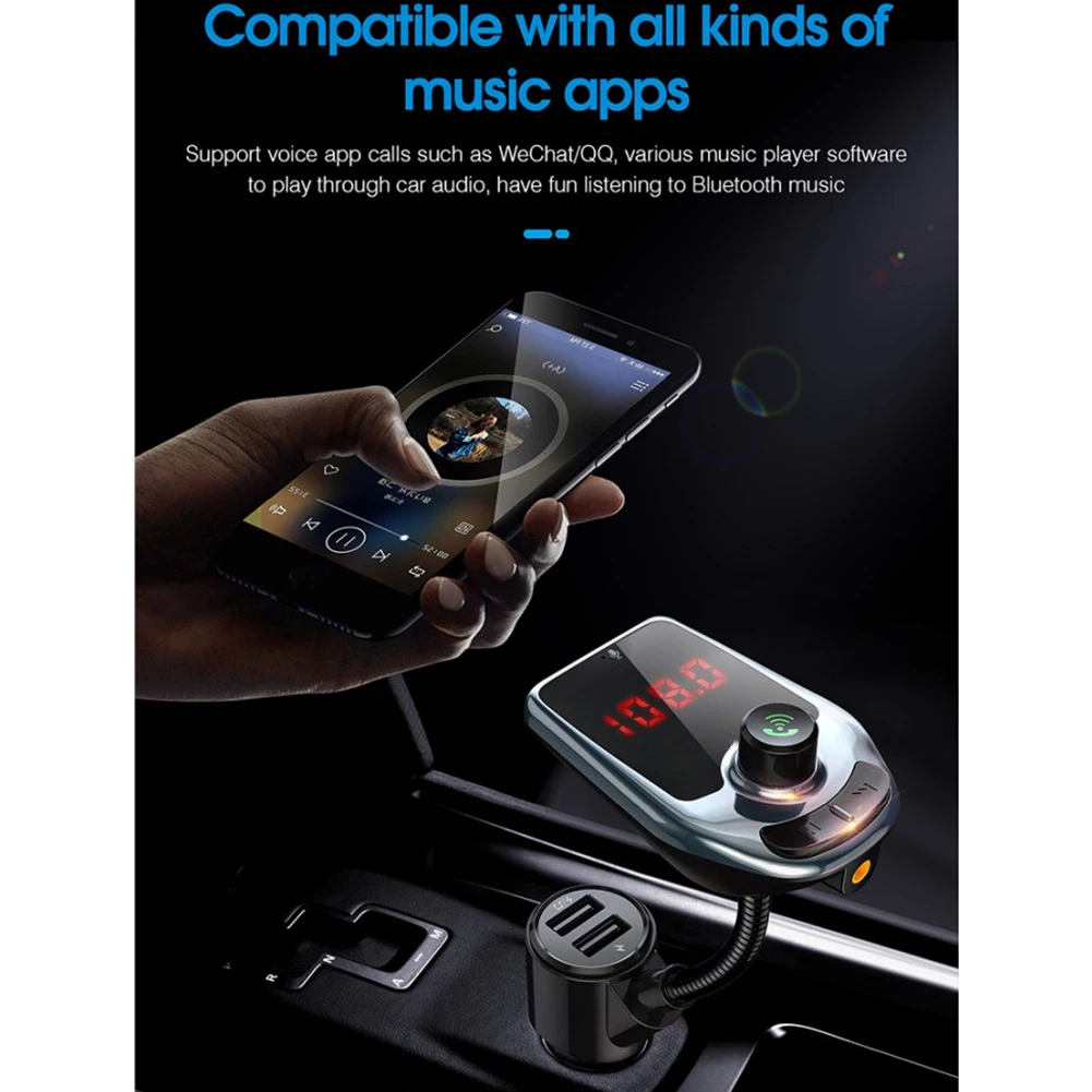 

87.5MHz-108MHz Car Accessories High Quality Car Charger Kit 1 Pcs 12V-24V 3 Interface Car Bluetooth FM Transmitter