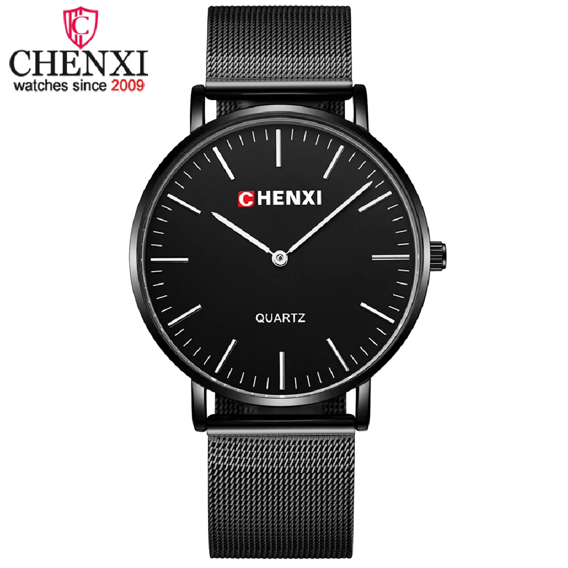 

CHENXI Mens Watches Fashion Top Brand Luxury Mesh Black & Golden Strap Quartz Men Watch Ultra Thin Waterproof Male Wristwatches