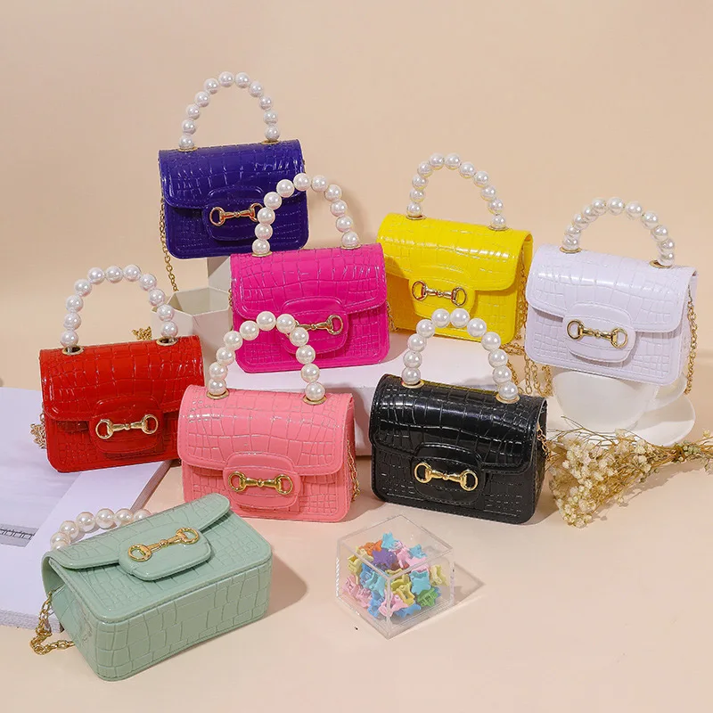 

Fashion Mini Crossbody Handbags Women Jelly Crocodile Pattern Pearl Coin Purse Small Chain Bag Portable Shopping For Girls