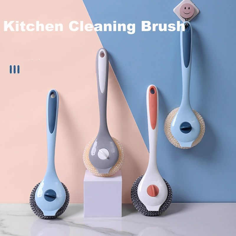 

Kitchen Cleaning Brush Long Handle Cleaing Brush Easy Use Scrubber Wash Clean Replaceable brush head Kitchen Cleaning Tool