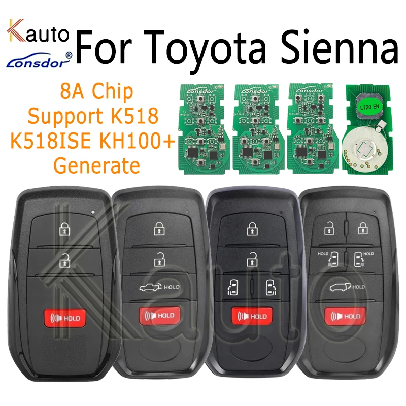 Lonsdor для Toyota Sienna Venza Tacoma Tundra 2021-2024 BZ4X Keyless Go Smart Key 8A Поддержка чипа K518 K518ISE KH100 + Generate