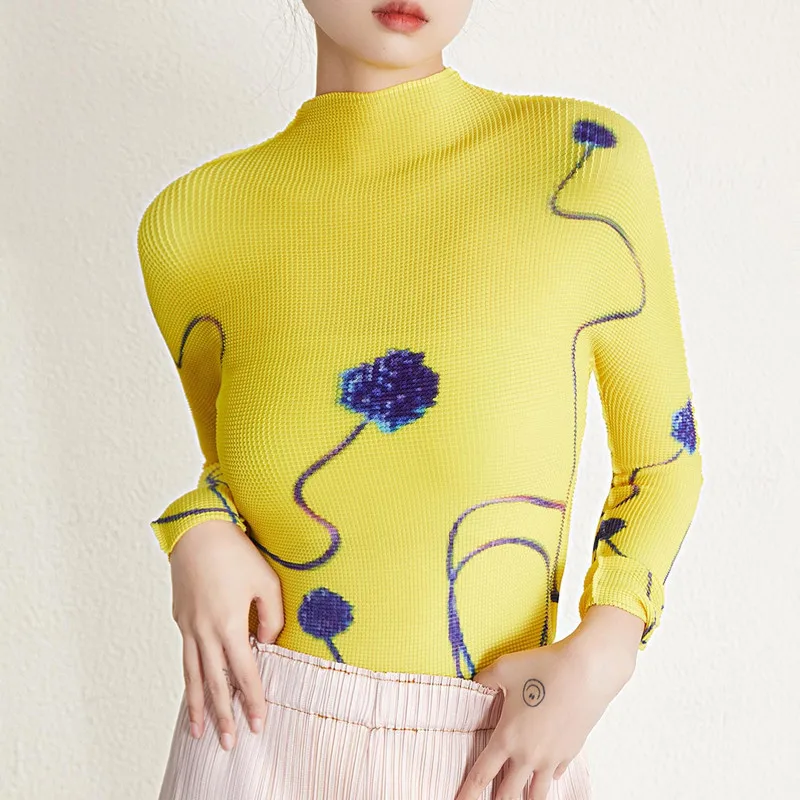 Женская футболка новинка весны 2023 эластичная плиссированная водолазка миаке с