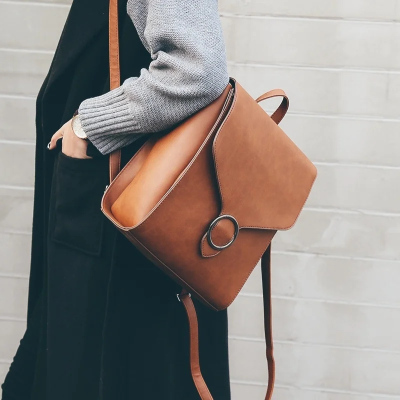 

Vintage Women Backpack PU Leather Female hoolbags Teenage Girl Travel books Rucksack Shoulder Bags mochila feminina bolsa
