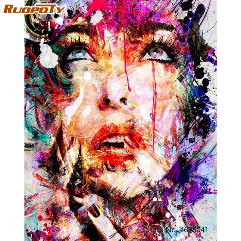 

RUOPOTY Acrylic Painting By Numbers For Adults Woman Painted Drawing By Numbers Wall Art Paint Kit Gift Handpainted Picture