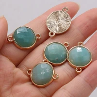 1pcs amazonite natural stone round gold plated edge connector charm for jewelry making necklace hanging accessories gift 17x20mm