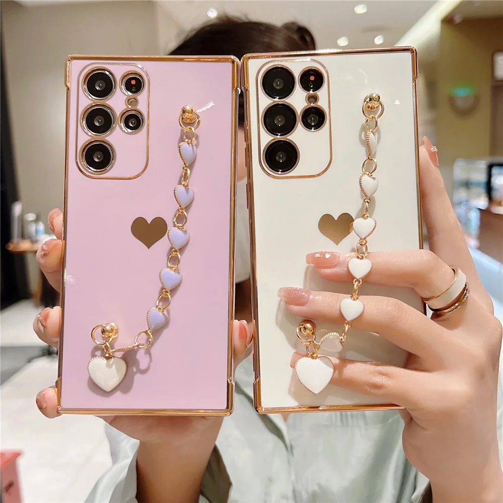 Женский чехол цепочка в форме сердца мягкая и ударопрочная конфетного цвета