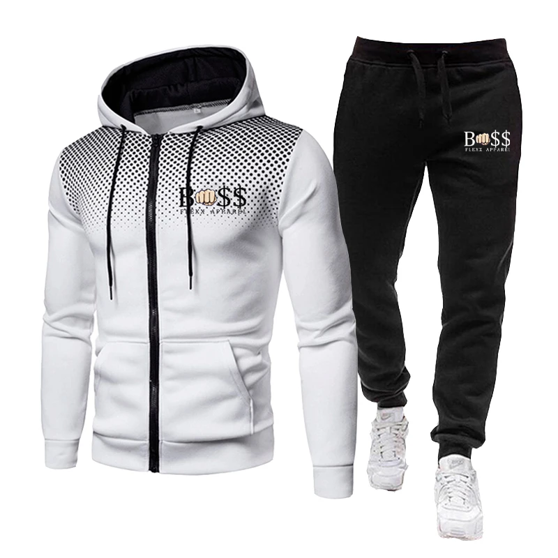 

Men's Hoodie suit fashion print casual fleece Hoodie+pants sports two piece hot selling Men Clothes Sportswear Sets