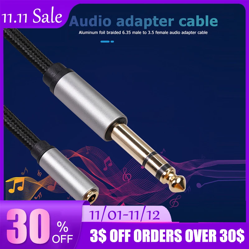 

Gold Plated TRS 1/4 Male To 1/8 Female Braided Cable Adapters Splitter Audio Cables 6.35mm To 3.5mm Adapters