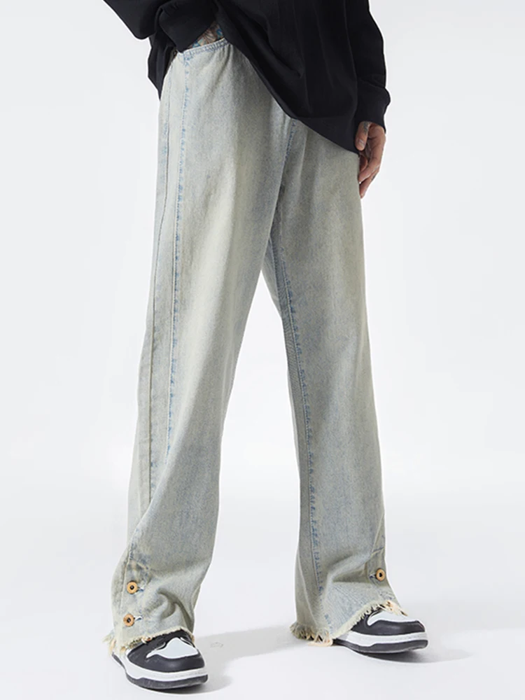 European And American Street Button Baggy Jeans For Men Y2k Hip-Hop Straight Casual Pants Trend Wide Leg Versatile Men'S Pants