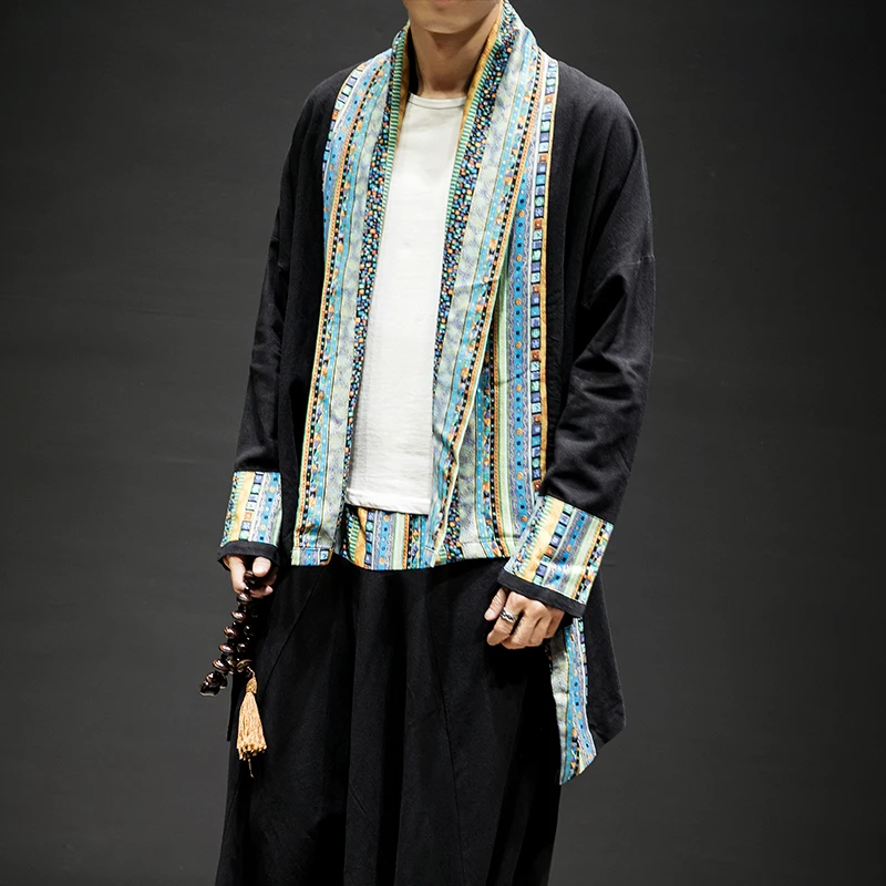 Традиционное японское кимоно кардиган хлопково-льняная блузка плащ в азиатском