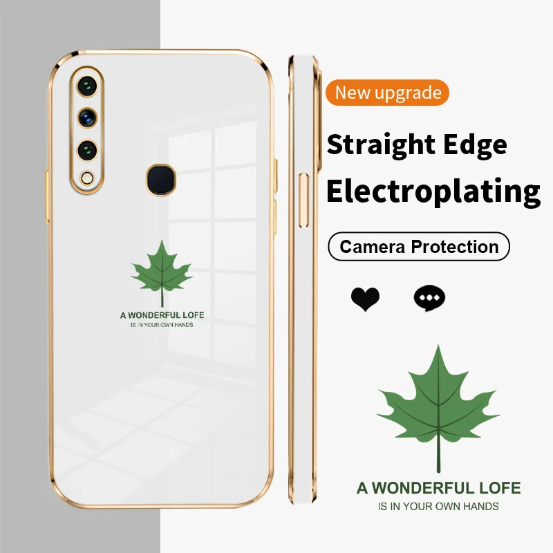 

Maple Leaves Square Electroplating Phone Case for Huawei Y6P Y6 Pro Y7 Y7A Y7 Prime P Smart Enjoy 9E 20 SE Honor Play 8A