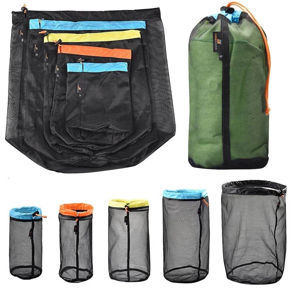 

S~XXL Ultralight Mesh Storage Bag Drawstring Bags High quality Outdoor Stuff Sack Traveling Organizer Hiking Tool