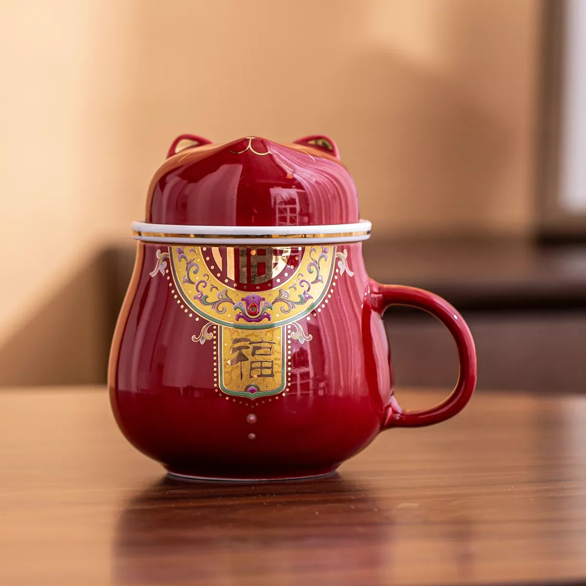 

2023New Ceramic Lucky Cat Filter Tea Cup Mug Coffee Cup Portable Tea Set Teapot Tea Cup Tea Set Etiquette Tea Bowl Office