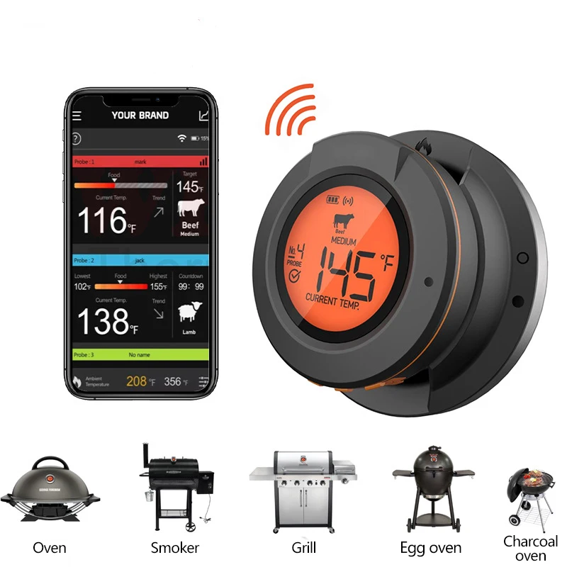 

Wireless Instant Read Dual Probe Thermometer Bluetooth Digital Indoor Outdoor Barbecue Kitchen Food Smart Digital Cooking