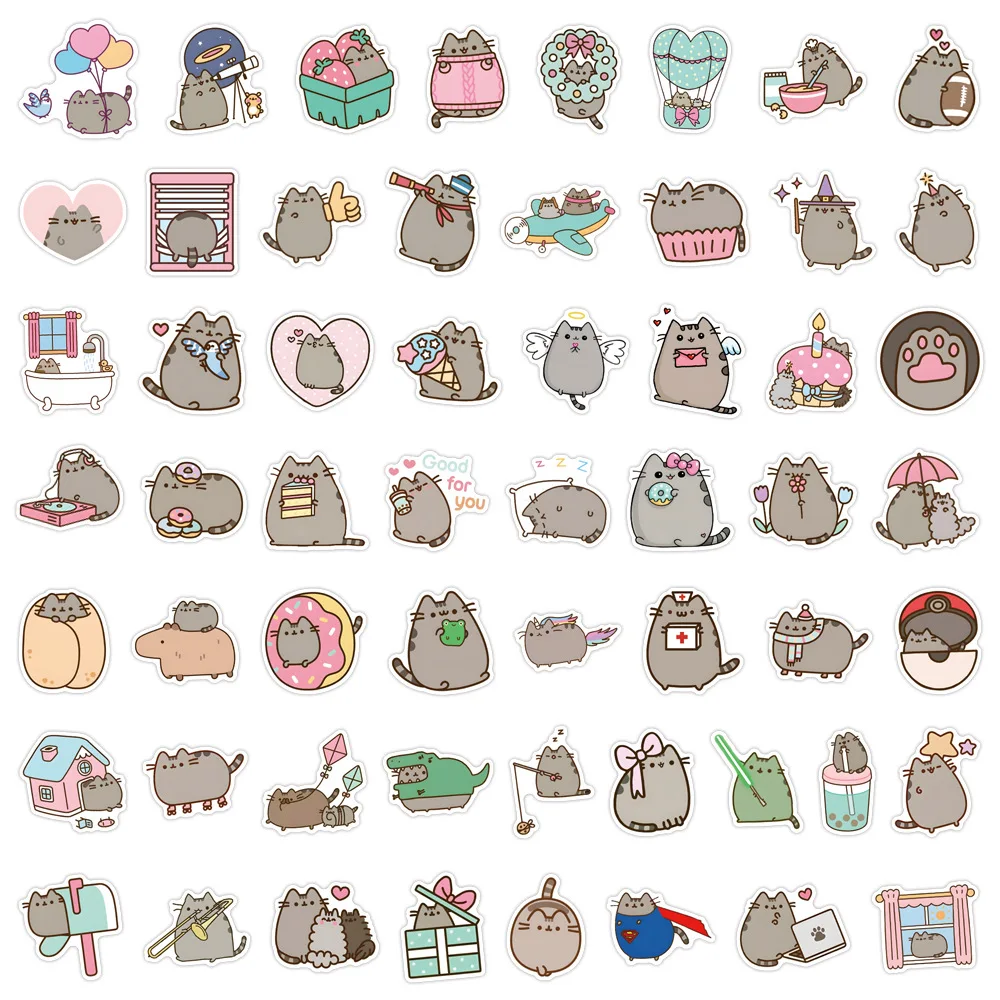 Фото 55 шт. наклеек с аниме-персонажами Pusheen, водонепроницаемые, для скейтбордов, ноутбуков, телефонов, милые декоративные стикеры, игрушки №5