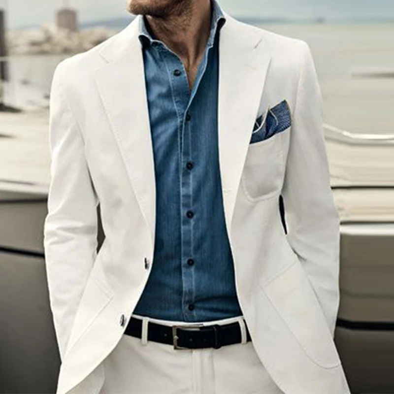 

Костюм мужской летний из 2 предметов, льняной смокинг с отложным воротником, пиджак и брюки для жениха на свадьбу, под заказ