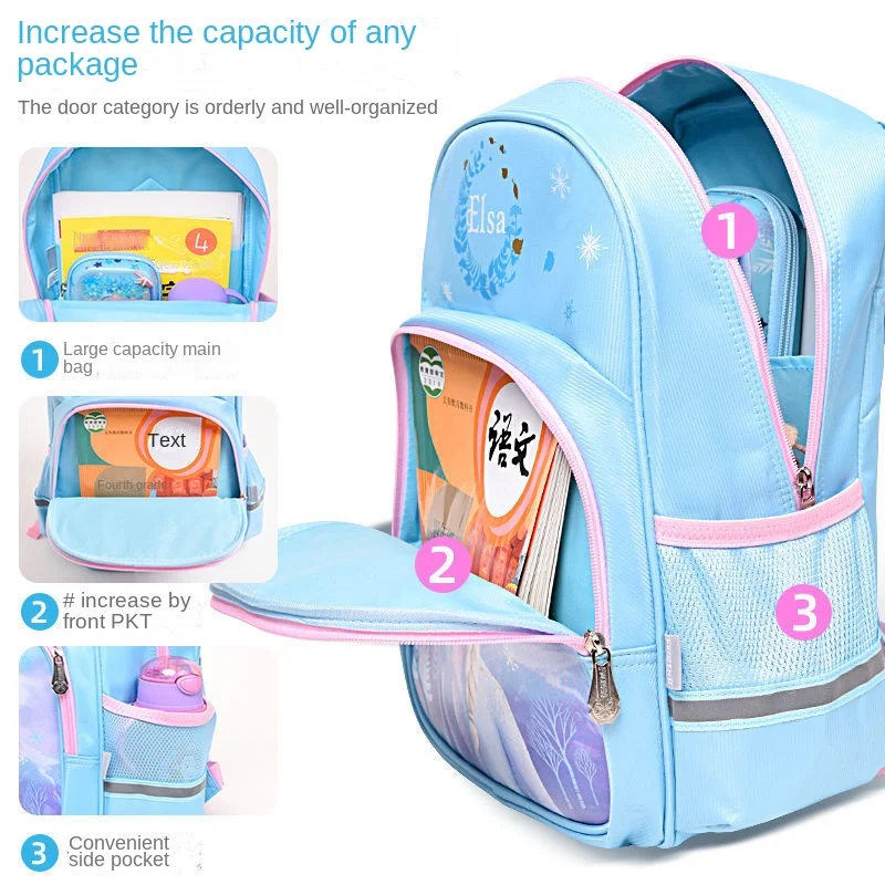 Disney children's schoolbag girls' first and second grade pupils 2022 new backpack Snow Princess Aisha  school bag