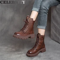 2022 new mid boots womens autumn and winter fashion lace up zipper boots sports thick soled womens shoes