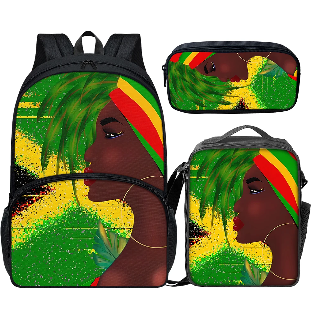 

3PCS School Bag Set Jamaica Flag Print Black Women School Backpack For Teenagers Girls Student Travel Book Bag Custom Schoolbags