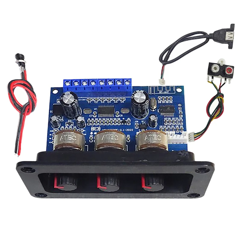 

2.1 Channel Bluetooth Amplifier Board With DC Female+AUX Cable+USB Cable 2X25W+50W BT5.0 Subwoofer Class D Amplifier Kit