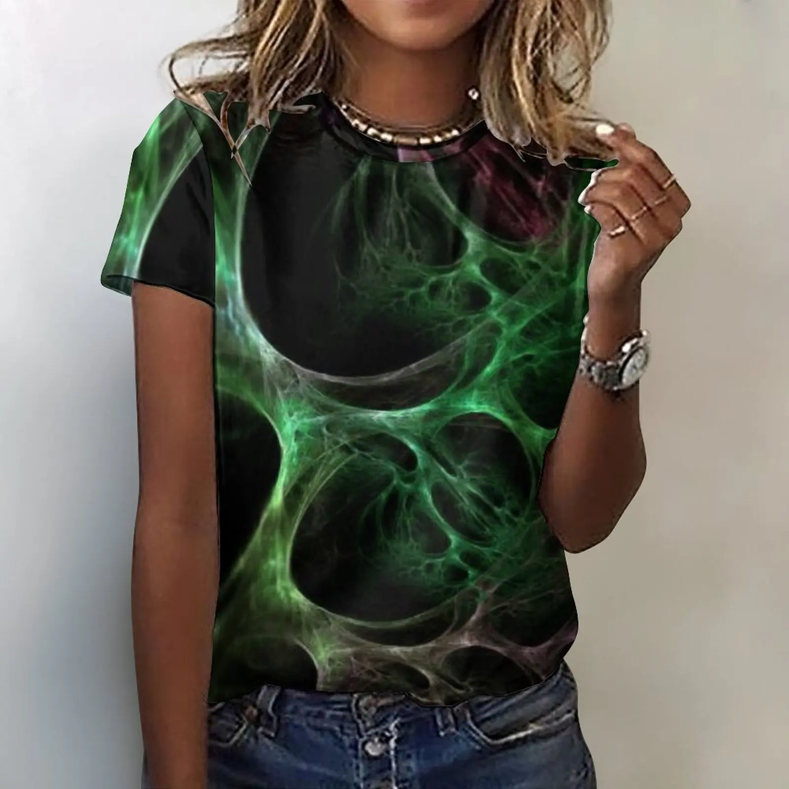 

Summer Women's Tee Smoke Colorful Print Short Sleeve T-Shirt T-shirts For Women Casual T-shirts Y2k Clothing Harajuku Sweatshirt