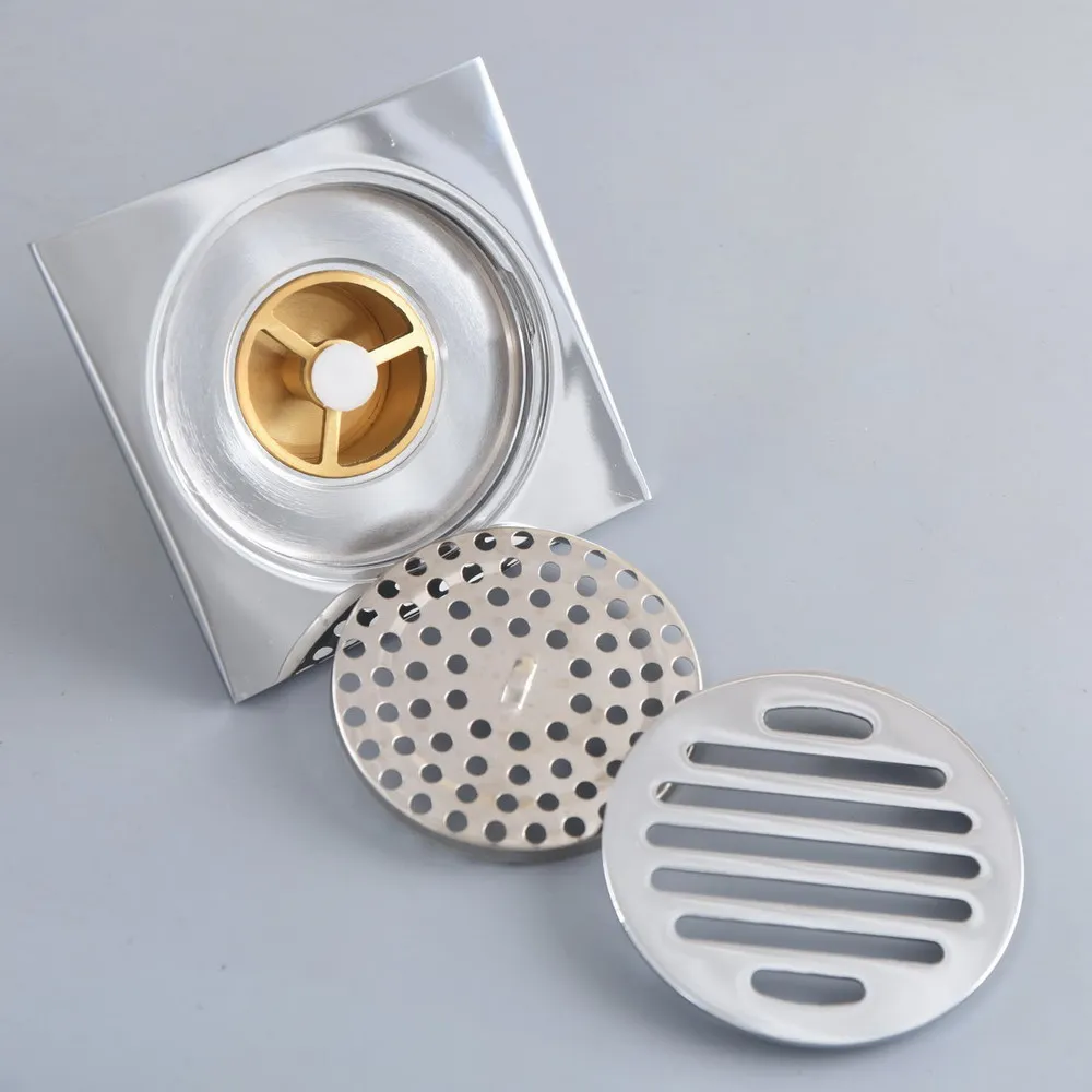 Полированная хромированная латунь квадратный слив для ванной комнаты решетка