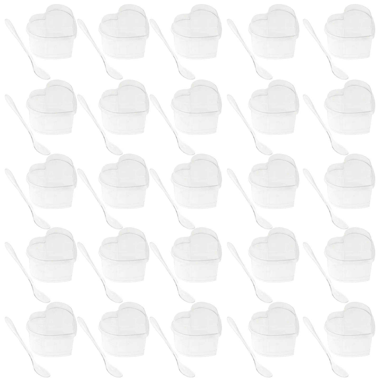 

25 Sets Mousse Cup Cup Lid Yogurt Cups Disposable Heart Glasses Plastic Heart Shaped Glasses