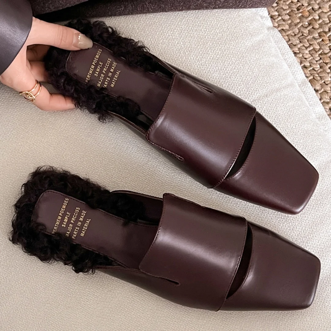 Женские слипоны из коровьей кожи с квадратным носком на плоской подошве