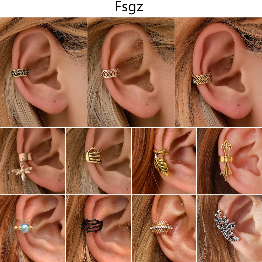 

Vintage Ear Hole-free Earrings Simple C- Shaped Ear Clip Personalized Leaves Painless Ear Clip Cartilage U-shaped Earrings