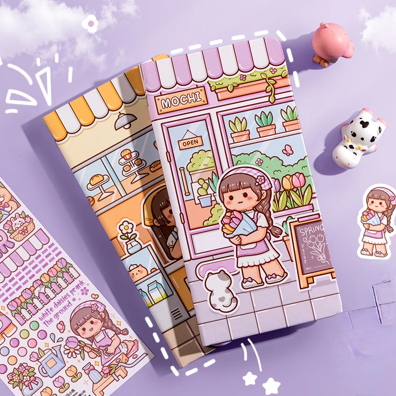 

Kawaii Small Mochi Girl Lovely Cartoon Hardcover Notebook 94*191mm Portable Pocket Weeks Planner Grid Paper 160P