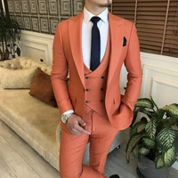 slim fit orange blazer sets for men 3 pieces men suit smart business wedding jacket with double breasted waistcoat and pants