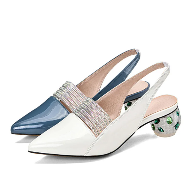 

Dilalula Elegant Shoes Woman Hot Sale Pointed Toe Thick Heels Pumps Genuine Leather Back Strap Wedding Office Lady Women Sandals