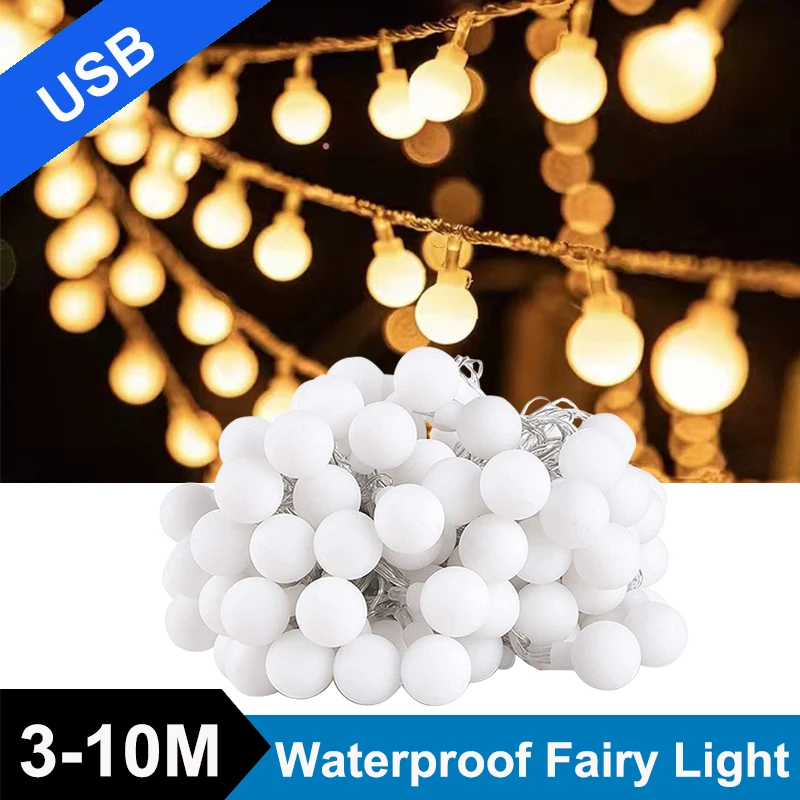 

Christmas Lights Outdoor Waterproof Fairy Light Christmas Balls Garland lights USB Holiday Lighting Yard Garden Decoration