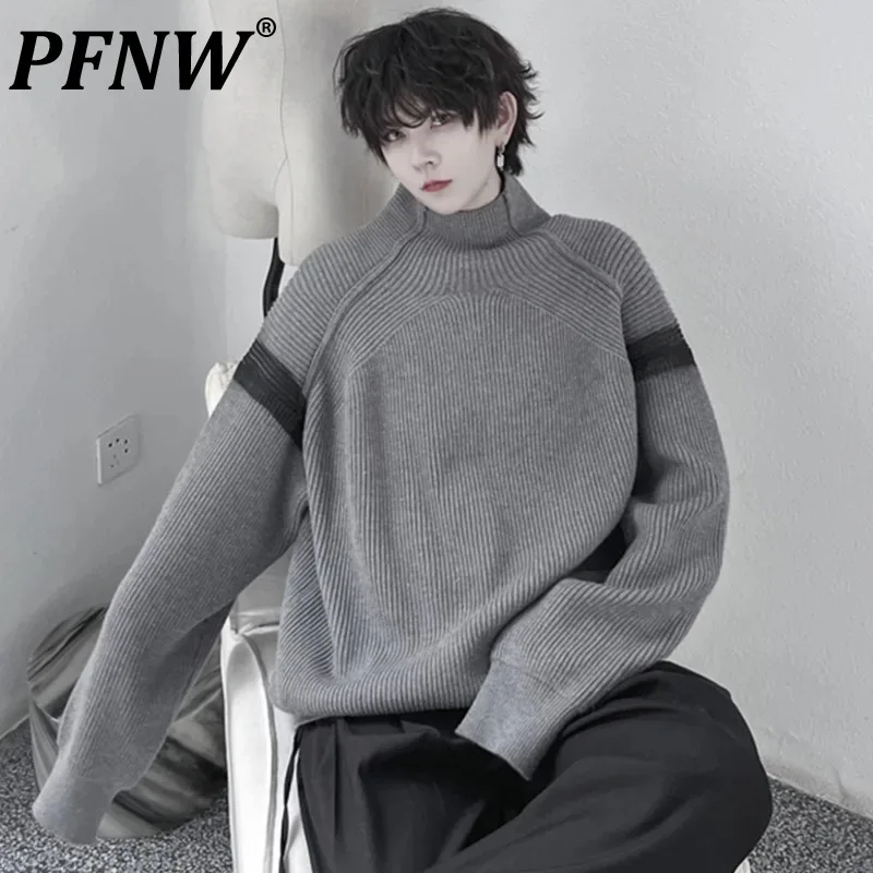 PFNW нишевый модный мужской свитер с воротником-стойкой в стиле пэчворк осень 2024