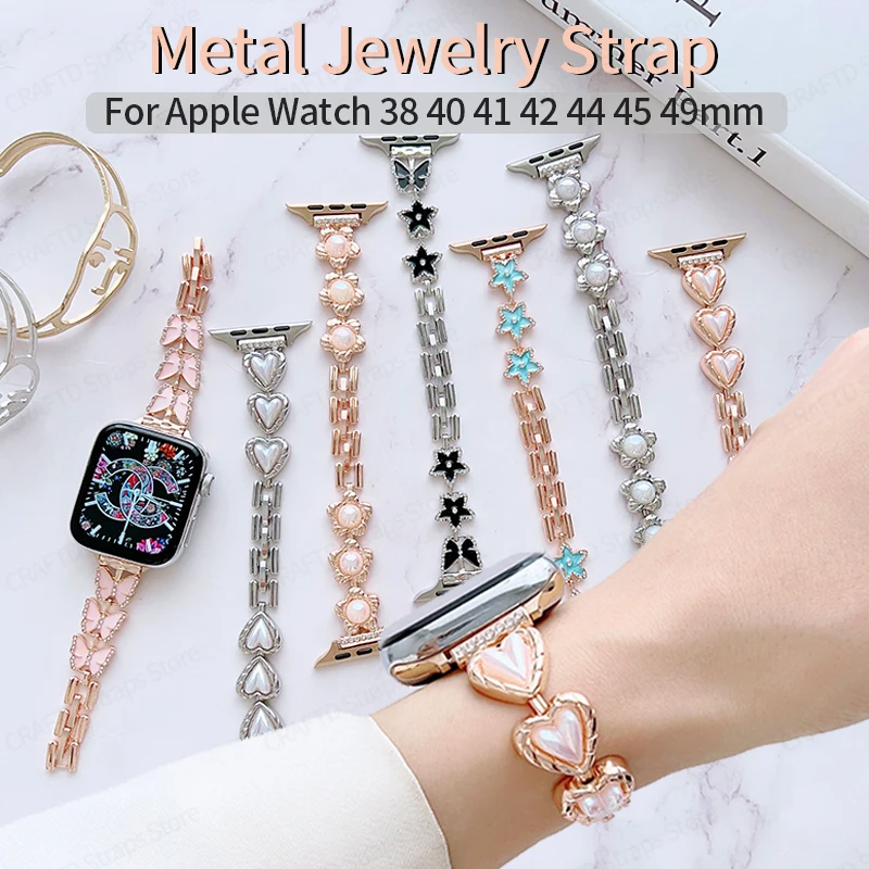 

Metal Jewelry Strap for Apple Watch 44mm Band 45mm 38 40 41 42 Ultra 49mm Bracelet for Iwatch Band Serie 7 8 6 5 4 3 Accessories