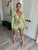 summer sexy two piece set women fashion deep v neck long sleeved tops and shorts slim two piece pants suit women