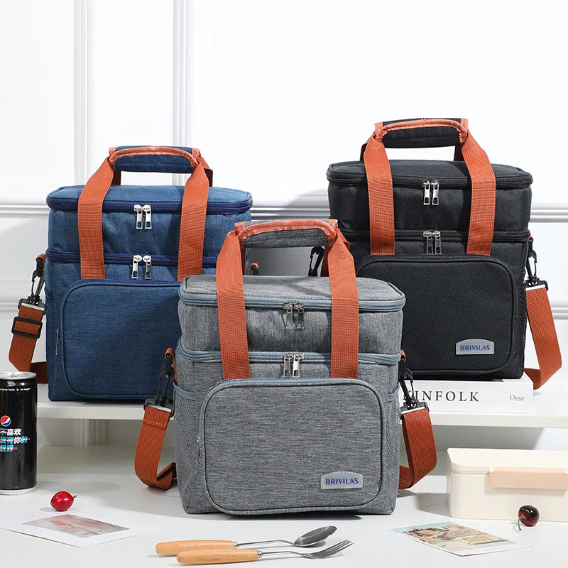 

New Double Layer Lunch Bag Large Capacity Ice Bag Outdoor Camping with Meal Picnic Bag Cross Body Insulation Bag