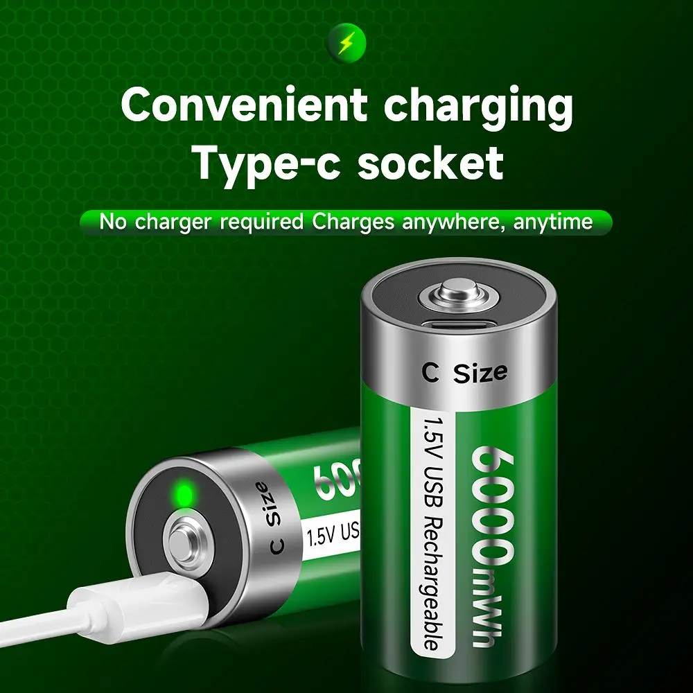 Фото Аккумулятор PALO 1.5V R14 LR14, литиевый, типоразмер C, с зарядкой через USB, для водонагревателей, фонариков, газовых плит, Li-ion №3