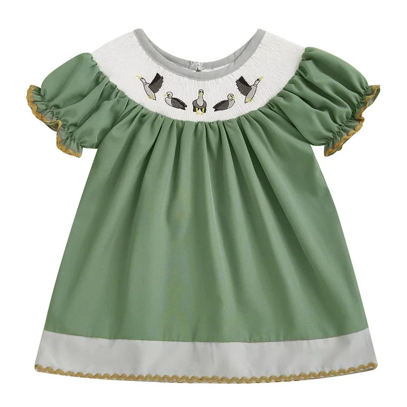 Летний бутик одежды для маленьких девочек зеленое эластичное детское платье с