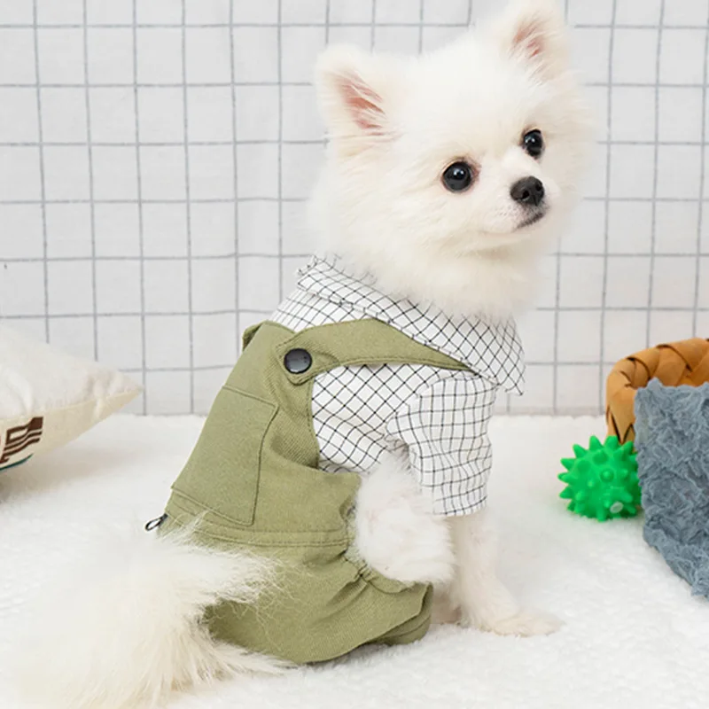 

Осенние и зимние брюки для собак, рубашки, Тедди, модная клетчатая одежда с четырьмя ногами, товары одежды для домашних животных