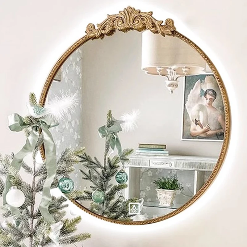 

Round Dressing Mirror Night Light Bathroom Aesthetic Korean Style Dressing Mirror Vintage Macrame Maiden Espelho Room Decorarion